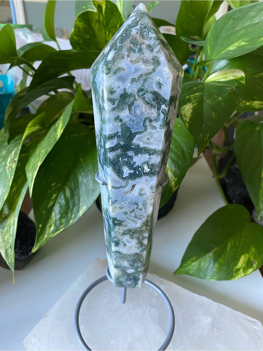 7” Moss Agate Wand with Druzy
